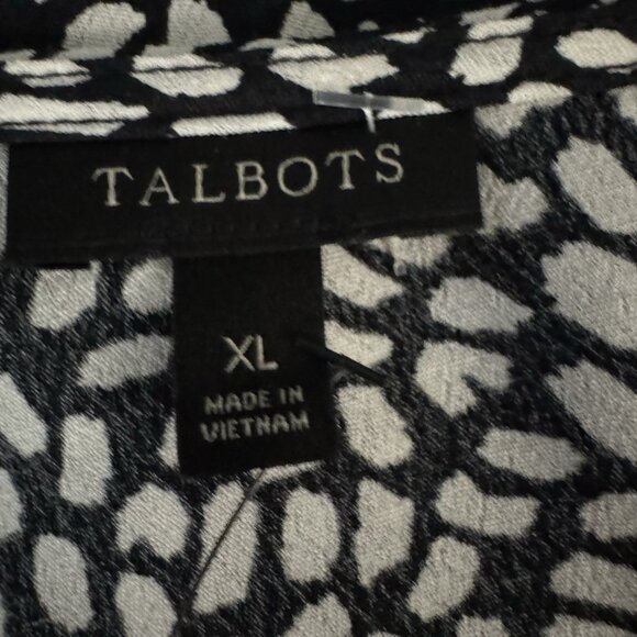 Talbots Women’s Faux Wrap Blouse Size XL Black White Long Sleeve New - Picture 8 of 9